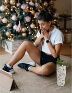 Christmas Tumbler with Handle and Straw Green Xmas Trees Joy Snowflakes Tumbler Insulated Stainless Steel Cups Xmas Coffee Travel Mug Winter Merry Christmas Gifts Decor-30 OZ - Image 3