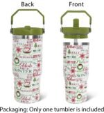Christmas Tumbler with Handle and Straw Green Xmas Trees Joy Snowflakes Tumbler Insulated Stainless Steel Cups Xmas Coffee Travel Mug Winter Merry Christmas Gifts Decor-30 OZ - Image 4