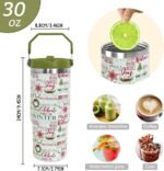 Christmas Tumbler with Handle and Straw Green Xmas Trees Joy Snowflakes Tumbler Insulated Stainless Steel Cups Xmas Coffee Travel Mug Winter Merry Christmas Gifts Decor-30 OZ - Image 5