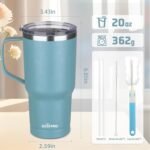 20 oz Insulated Coffee Mug with Ceramic Coating, Stainless Steel Travel Mug Tumbler with Handle Lid and Straw, Double Wall Leak-Proof Coffee Travel Mug Keeps Drink Hot and Cold (Lake Green) - Image 3