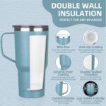 20 oz Insulated Coffee Mug with Ceramic Coating, Stainless Steel Travel Mug Tumbler with Handle Lid and Straw, Double Wall Leak-Proof Coffee Travel Mug Keeps Drink Hot and Cold (Lake Green) - Image 4