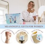 Personalized Gifts Monogrammed Birthday Gifts for Women, Her, Teacher Mother in Law Wedding Christmas Initial Wine Tumbler Makeup Bag Scented Candle Bracelet Set, (Aesthetic Blue Flower M) - Image 6