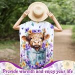6 Pcs Valentines Highland Cow Gifts for Women Include 20 oz Stainless Steel Tumbler with Lid and Straw Cosmetic Bag Throw Blanket Keychain Socks Handbag for Women Girls(Purple) - Image 5