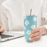 Spring Flower Floral 20oz Travel Coffee Mug Tumbler, Cute Preppy Coquette Daisy Tumblers Gifts for Women, Cute Flower Girl Blue Stainless Steel Tumbler with Lid and Straw Water Cup - Image 4