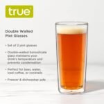 True Double Walled Beer Glasses, Pint Glasses for Beers, Water, Iced Coffee, Cocktails, Game Night, Beer Gifts for Men, BBQ Outdoor Party, Home Bar Accessories, Kitchen Glassware, 16 oz, Set of 2 - Image 3