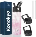 18 oz Insulated Water Bottle Stainless Steel Sport Bottles with 3 Lids,Marble Blossom - Image 2
