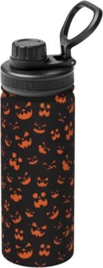 18oz Scary Pumpkin Face Sports Water Kettle with Handle, Double Wall Vacuum Insulated Hot and Cold Black Tumbler, Halloween Print Water Bottle for Gym Outdoor - Image 2