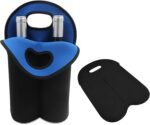 2 Bottle Wine Carrier Tote Bag for 750ML Wine Bottles, Neoprene Wine Bottle Travel Protector Bags, Reusable Insulated Wine Bag Tote Gift Bags for Travel/Restaurant/Party/Beach/Christmas, Black&blue - Image 2