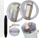 2 Pack 40 oz Tumbler Detachable Flip Straw Lid Replacement Fit for Stanley Quencher ProTour,Leak Proof Lid Compatible with Stanley Cup,No Spill Flip Top Tumbler Cover for Stanley Cup Accessories - Image 2