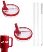 2 Pack 40 oz Tumbler Flip Straw Lid Replacement fit for HydroJug, Spill Proof Splash Resistant Tumbler Lids,Reusable Leak Proof Tumbler Cover for Cup Accessories (Red) - Image 2