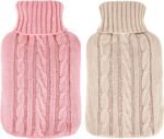 2 Pieces Hot Water Bottle Cover Soft Cover Only Knitted Hot Water Bottle Sweater for Winter Compress and Cold Therapy, Menstrual Cramps, Neck, Shoulder Pain Relief(Pink, Khaki) - Image 2