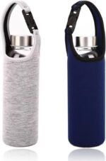 2 Pieces Water Bottle Carrier, LORITARIA Neoprene Sleeve Cup Carrier Pouch with Carrying Handle,Fit for 16oz-21oz Portable Sport Water Bottle - Gray, Dark Blue - Image 2