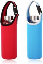 2 Pieces Water Bottle Carrier, LORITARIA Neoprene Sleeve Cup Carrier Pouch with Carrying Handle,Fit for 16oz-21oz Portable Sport Water Bottle - Red, Blue - Image 2
