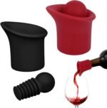 2 Set 2 In 1 Silicone Wine Bottle Stoppers & Pourers, Wine Spout Sealer Preserver Glass Champagne Caps with Vacuum Reusable & Easy to Clean Home Bar Restaurant Accessories(Black, Red) - Image 2