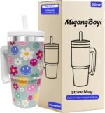 20-OZ Insulated Water Bottle,Insulated Stainless Steel Tumbler,Reusable Cold Drink Thermos,BPA-Free, Double-Wall Stainless Steel Water Bottle (Green-Simleyface Flower, 20, Fluid Ounces) - Image 2