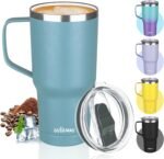 20 oz Insulated Coffee Mug with Ceramic Coating, Stainless Steel Travel Mug Tumbler with Handle Lid and Straw, Double Wall Leak-Proof Coffee Travel Mug Keeps Drink Hot and Cold (Lake Green) - Image 2