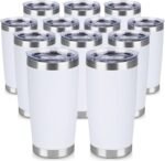 20 oz Tumbler Stainless Steel Tumblers Bulk with Lid Double Wall Insulated Coffee Tumbler Cups for Hot & Cold Drinks Powder Coated Travel Coffee Tumbler Mug Metal (White, 12 pack) - Image 2