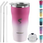 20Oz Insulated Tumbler With Straw And Lid,Stainless Steel Coffee Cup, Double Wall Vacuum Travel Mug,Spill proof Iced Coffee Tumbler, Mom tumbler, White Red Tumbler - Image 2