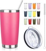 20oz Tumbler with Straw and Brush, Stainless Steel Vacuum Insulated tumbler, Double Wall Insulated Coffee Tumbler for Outdoor, Home, Travel,Office (Peach,1pcs) - Image 2