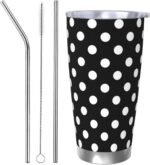 20oz White Black Polka Dot Stainless Steel Insulated Tumbler with Lid and 3pcs Straw Sets, Car Cup for Cold and Hot Drinks, Coffee Mug for Travel Office and Home Use - Image 2