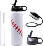 22 oz Baseball Water Bottle, Sports Flask Metal Travel Tumbler with 2 Lids, Stainless Steel Double Wall Vacuum Insulated Leak Proof Thermo Water Bottles, Baseball Accessories Gifts for Mom Boys Girls - Image 2