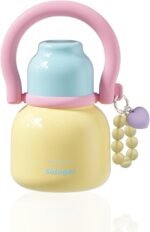 22 oz Water Bottle with Straw and Bowl, Wide Mouth Insulated Stainless Steel Tumbler 24H Ice Cold Cute Flask for Women Daily Office & Yoga Heart Bracelet Charm, Ideal Gift, Cream Yellow - Image 2