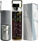 23 oz Borosilicate Glass Water Bottle with Handle Lid - Motivational Sports Drinking Bottle with Neoprene Sleeve (Gold) - Image 2