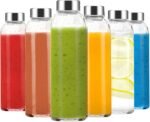 24 oz Clear Glass Bottles with Lids, Reusable Glass Water Bottles with Stainless Steel Cap for Juicing, Refrigerator,100% Leak Proof, BPA Free, Juice Water Bottle Set of 6 - Image 2