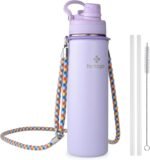 24 oz Insulated Water Bottle with Shoulder Strap, Stainless Steel Tumbler with 2-in-1 Straw & Spout Lid, Fashion Water Flask for Women & Girls. Keep Cold 24H / Hot 12H, BPA Free (Light Purple, 24 oz) - Image 2