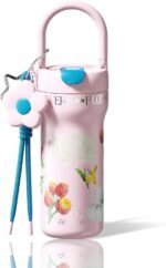 24 oz Tumbler with Handle and Straw, Stainless Steel Insulated Water Tumbler, Aesthetic Floral Coffee Mug for Women, Yoga & Commute, Heart Charm Accessory - Bloom Pink - Image 2