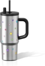 24 oz Tumbler with Lid and Straw, Stainless Steel Travel Coffee Mug with Handle, Resuable Insulated Water Bottle, Portable Ice Coffee Cup for Women, Star - Image 2