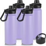 24oz Insulated Water Bottle with Straw Lid, Stainless Steel Metal Water Bottle with Straw & Wide Mouth Lid, Double Wall Vacuum Water Bottle for Hiking Camping, Lavender 4 Pack - Image 2