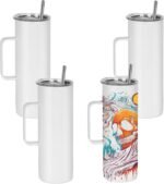 25 Pack 20 oz Sublimation Blank Tumbler with Handle and Straw Stainless Steel Double Vacuum Insulation Skinny Mug Bulk Heat Press Transfer Printing DIY Cups - Image 2