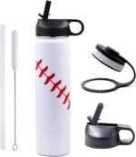 25 oz Baseball Water Bottle, Sports Flask Metal Travel Tumbler with 2 Lids, Stainless Steel Double Wall Vacuum Insulated Leak Proof Thermo Water Bottles, Baseball Accessories Gifts for Mom Boys Girls - Image 2