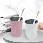2Pcs Bathroom Mouthwash Toothbrush Cups, Unbreakable Reusable Toothbrush Tumbler, Stainless Steel Liner Eco-Friendly Drinking Cup for Home/Bathroom/School/Office (White, Pink) - Image 2