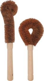 2pcs Coconut Fiber Bottle Brush, Bottle Cleaner Dish Scrubber, Eco Friendly Natural Wooden Cleaning Scrub Bristle Head for Deep Pan Kitchen Dishes Vegetable Washing, Sturdy Handle Holder, Dark Brown - Image 2