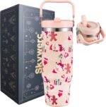 30 oz Christmas Flip Straw Tumbler with Top Handle, Double Wall Vacuum Insulated Tumbler, Christmas Water Bottles Cup, Fit in Cup Holders, Keep Cold for 30 Hrs - Image 2