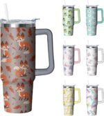 30 oz Fox Tumbler with Handle and Straw, Insulated Stainless Steel Cup with Lid, Travel Coffee Mug Water Bottle, Gifts for Woman Animal Lovers - Image 2