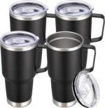 30 oz Tumbler with Handle and Lid, Stainless Steel Tumblers Bulk Double Wall Vacuum Insulated Travel Mug Leak Proof Cup Keep Drinks Cold and Hot Black, 4 Pack - Image 2