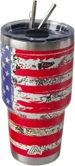 30oz Stainless Steel Tumbler - USA FlagTumbler with Lid and Straw, Double Walled Travel Mug Insulated for Hot & Cold Drinks, Vacuum Insulated Water Bottle for Home, Patriotic Gift - Image 2