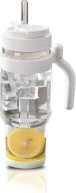 32 oz Glass Tumbler with Straw and Lid, Reusable Iced Coffee Cup with Handle, Leak-Proof Flip Straw Lid, BPA-Free Glass Water Bottle Fits Car Cup Holder (Blue) - Image 2