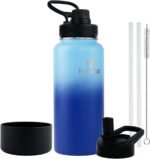 32 oz Powder Coated Double Wall Vacuum Insulated Sports Water Bottle, 18/8 Stainless Steel Wide Mouth Thermal Flask with Straw Lid & Spout Lid, Leak Proof, BPA Free (Blue Navy 32 oz) - Image 2