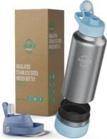 32oz（26+6） oz Insulated Water Bottle with straw and Hidden storage（6oz）, Stainless Steel Double Walled Vacuum Sports Water Bottle with 2 Lids for Gym Camping Hiking (Blue, 32oz) - Image 2