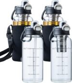 35oz Glass Water Bottle with Straw & Handle, BPA-Free Leakproof Glass Water Bottles with Stainless Steel Tea Strainer & Protective Sleeve for Travel, Gym, Home, Office (4PCS) - Image 2