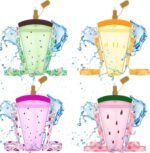 4 Pieces Cute Ice Cream Water Bottles with Strap Kawaii Camera Shaped Drinking Purse Ice Bar Transparent Jug Cup for Camping Sports Shopping Kids(Chic Style) - Image 2