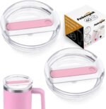 40 OZ Tumbler Lid Replacement Fit for Stanley Cup, 2 Pack Clear Replacement Lids Fit for Stanley Travel Tumbler, Spill Proof Tumbler Covers for Stanley Cup Accessories (Clear - Pink) - Image 2