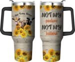 40 Oz Cow Tumbler with Handle and Straw, Double Wall Coffee Travel Cow Mug Leak Proof, Stainless Steel Sunflower Cup with Handle and Straw, Reusable Insulated Water Bottle 40 Oz Gift for Women - Image 2