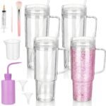 40 Oz Snow Globe Tumbler Supplies 4 Pack Acrylic Snowglobe Tumblers Cups with Handle Clear Pre-Drilled Double Wall Snow Globe Tumbler Starter Kit for DIY Glitter Tumblers - Image 2