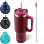 40 Oz Tumbler with Handle and Straw Insulated Cup that Fits in Cup Holder for Hot & Cold Drinks Leak Proof Tumbler with Straw Stainless Steel Travel Mug for Men & Women - Red - Image 2