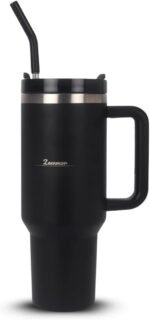 40 oz Insulated Travel Tumbler with Handle & Straw – Double Wall Vacuum Stainless Steel Tumbler, Reusable Large Coffee Mug, Cold & Hot Drink Tumbler with Lid - Image 2